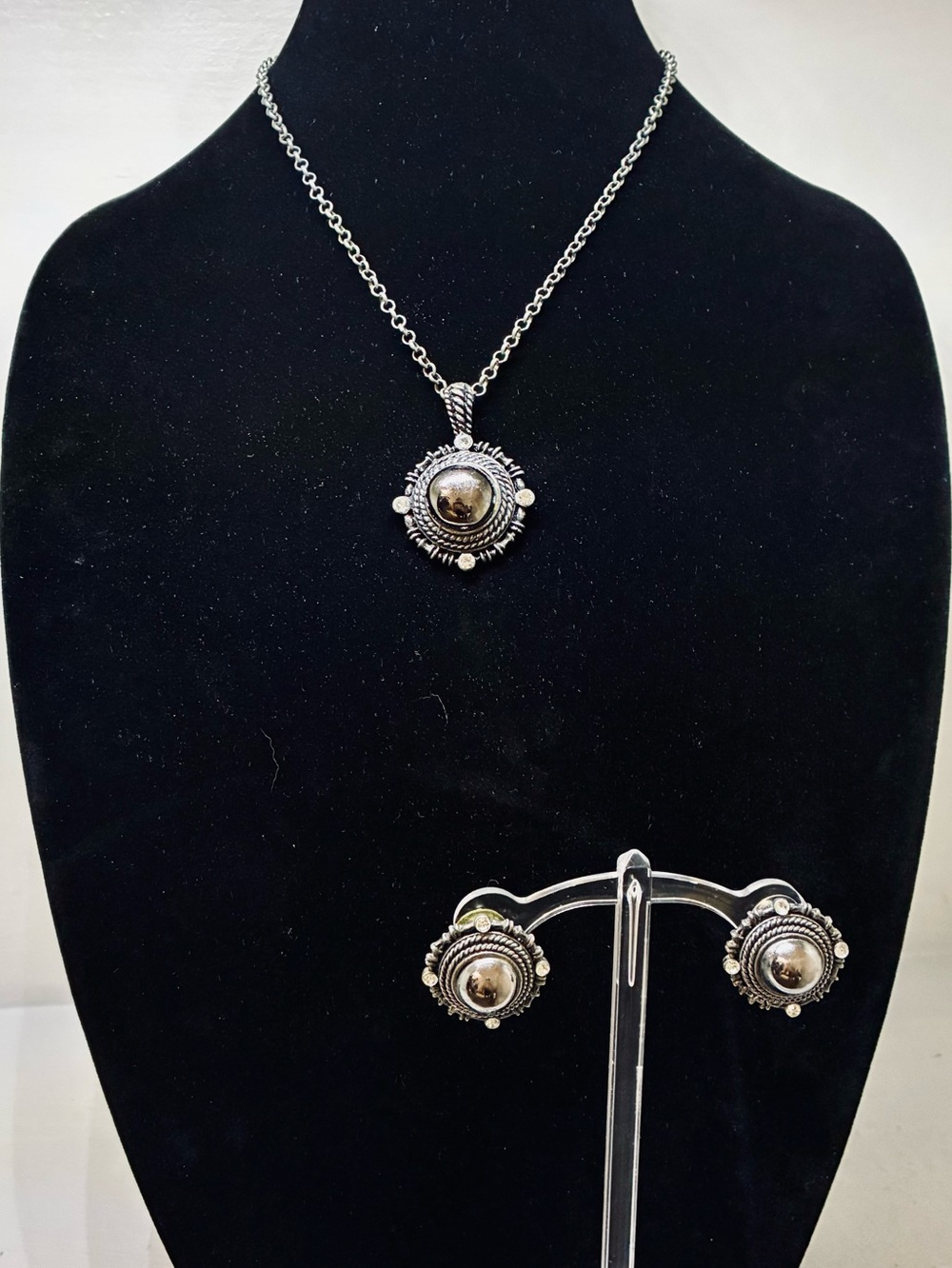Astri Holthe Scandinavian sterling silver pendant and earring set Dome Design